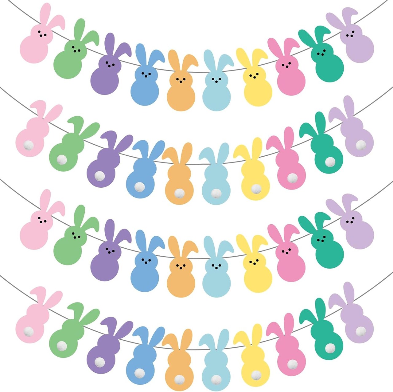 Easter Bunny Paper Garland – 4 Pre-Assembled Colorful Banners for Mantle, Wall, Classroom & Spring Party Decor